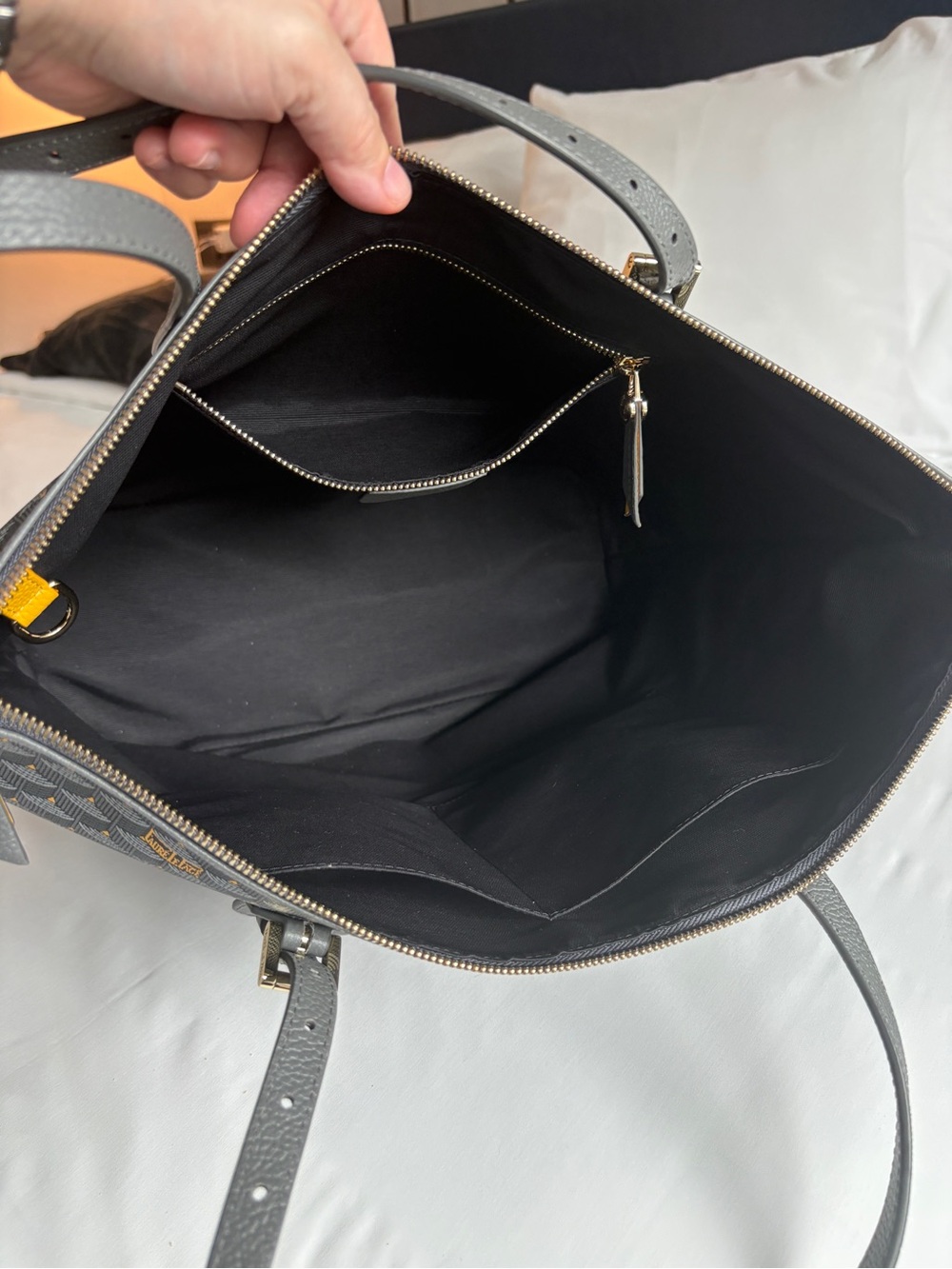 Fauré Le Page Daily Battle Zip 35 Tote Gray Logo Pattern Leather, Canvas, Gold - Picture 12 of 16